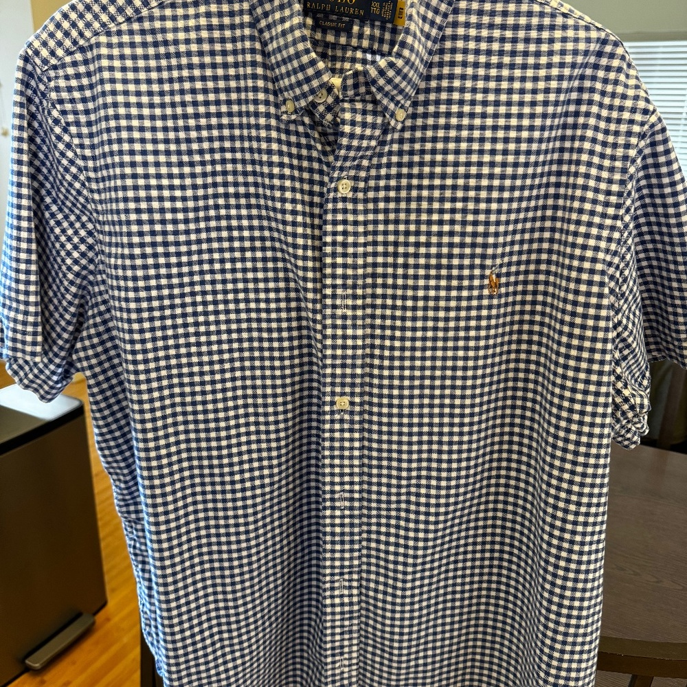 Polo Ralph Lauren Blue White Gingham Oxford Short Sleeve Shirt